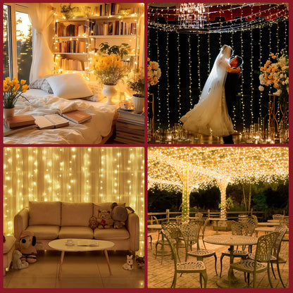 BANBANJO Christmas String Lights Indoor Outdoor Clear Wire,200LED 66FT Connectable Warm White Christmas Lights Outdoor for Bedroom 8 Mode, Twinkle Fairy Light Plug in for Home Wedding Yard Patio Decor