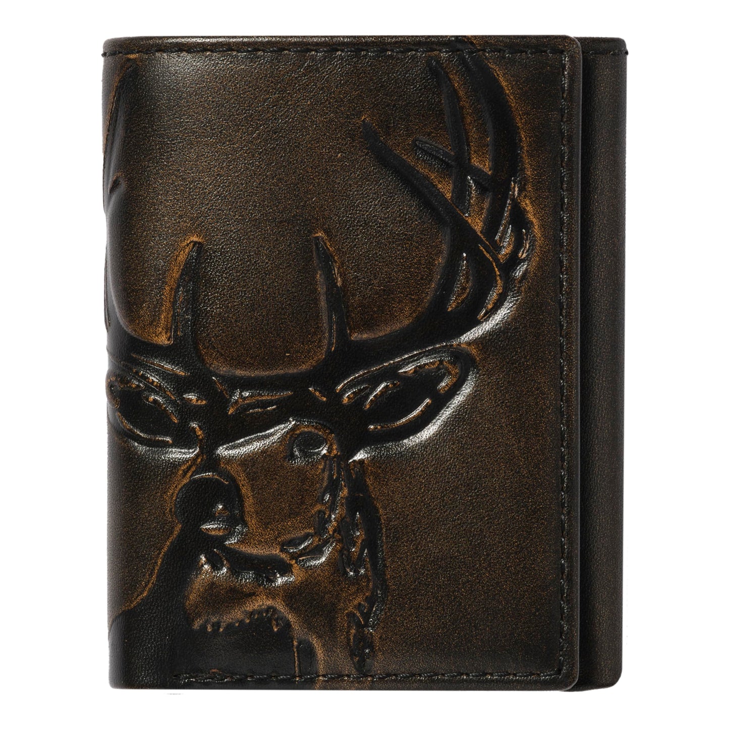 House of Jack Co. Deer Men's Trifold Wallet, Full Grain Leather Hunting Wallet with ID Window, 8 Card Slots, Camo Lining, Embossed Whitetail Deer, Hunter Gift for Men, Black