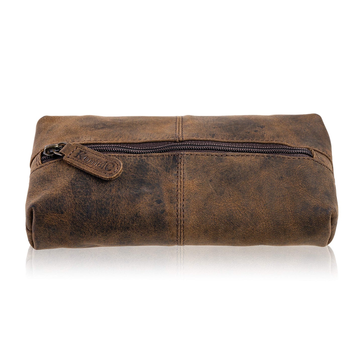 KomalC Genuine Buffalo Leather Zip-Lock Cosmetic & Pencil Pouch – Versatile Makeup and Stationery Case