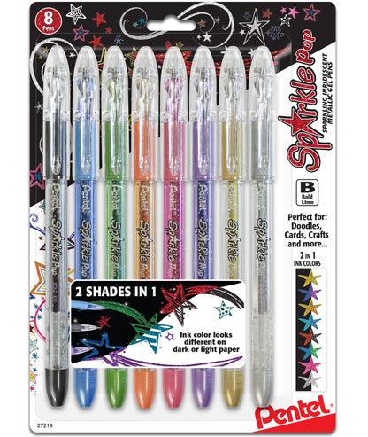 Pentel Sparkle Pop Metallic Gel Pen, (1.0mm) Bold Line, Assorted Colors, Pack of 8 (K91BP8M)