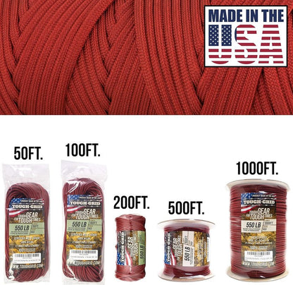 Tough-Grid 550 Paracord Rope - Durable Nylon Parachute Cord for Survival Kits | Tactical Gear & Camping Essentials