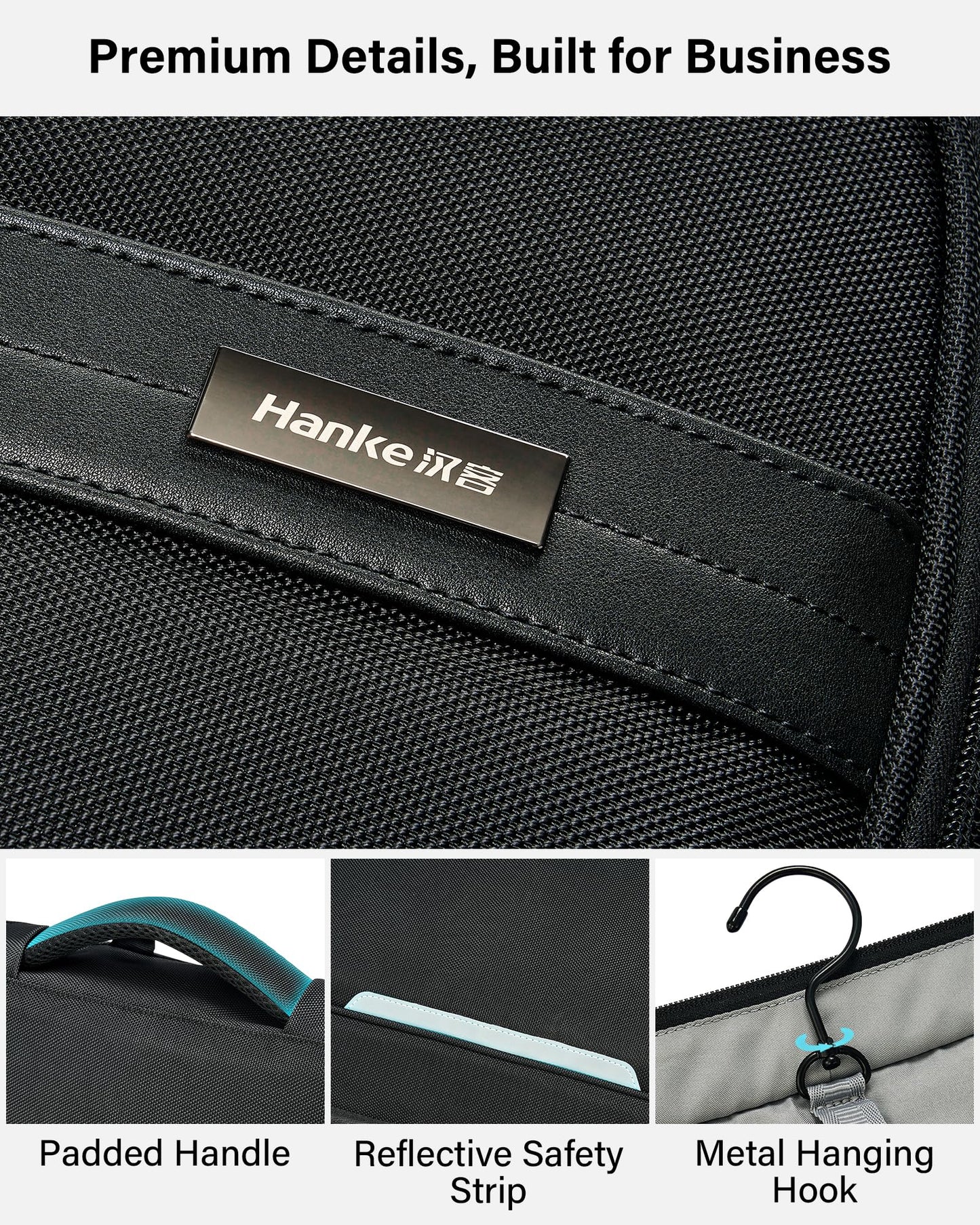 Hanke Premium Garment Bags for Travel, Business Travel Suit Bag with Wrinkle-Free System, Fits 4 Suits & 17.3'' Laptop, Carry On Garment Bag with Shoe Compartment, Shoulder Strap, Black