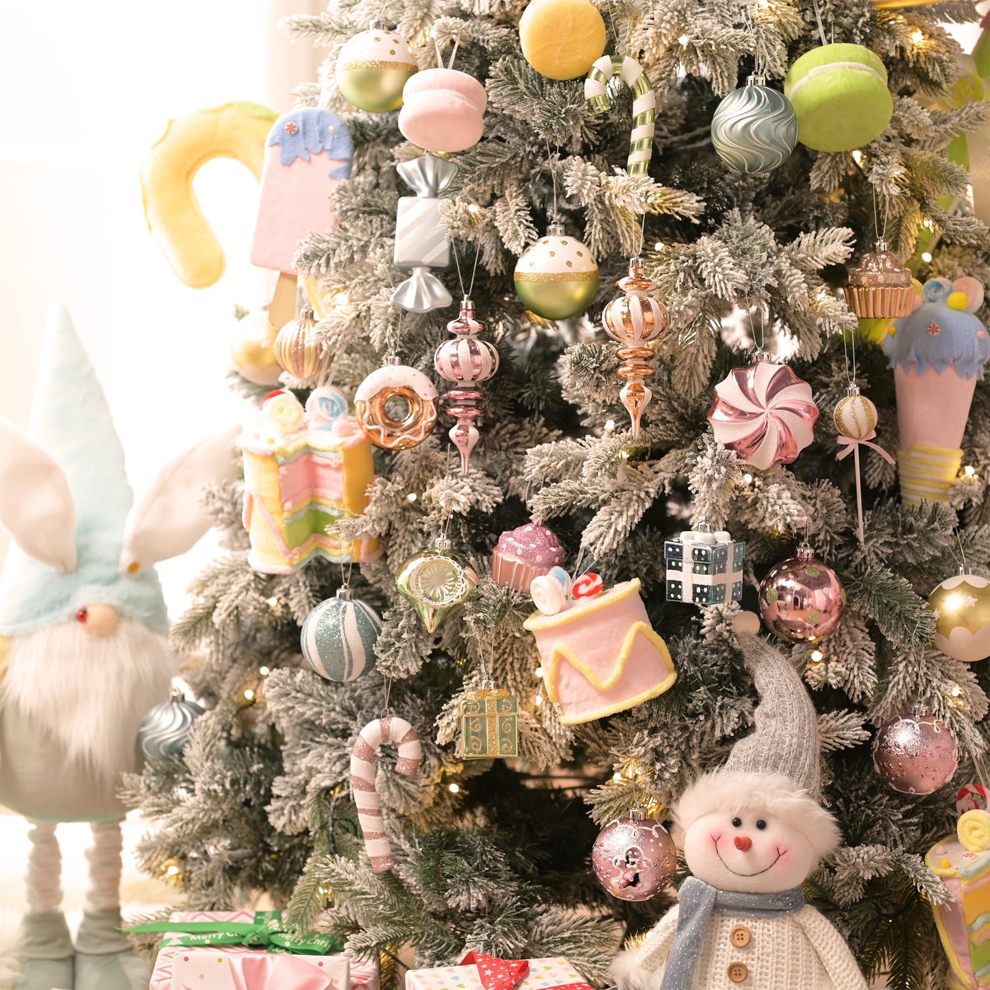 Valery Madelyn Christmas Ball Ornaments Set, 80ct Candyland Macaron Pastel Shatterproof Christmas Tree Decorations, Variety Decorative Hanging Ornaments Bulk for Xmas Holiday Party Decor