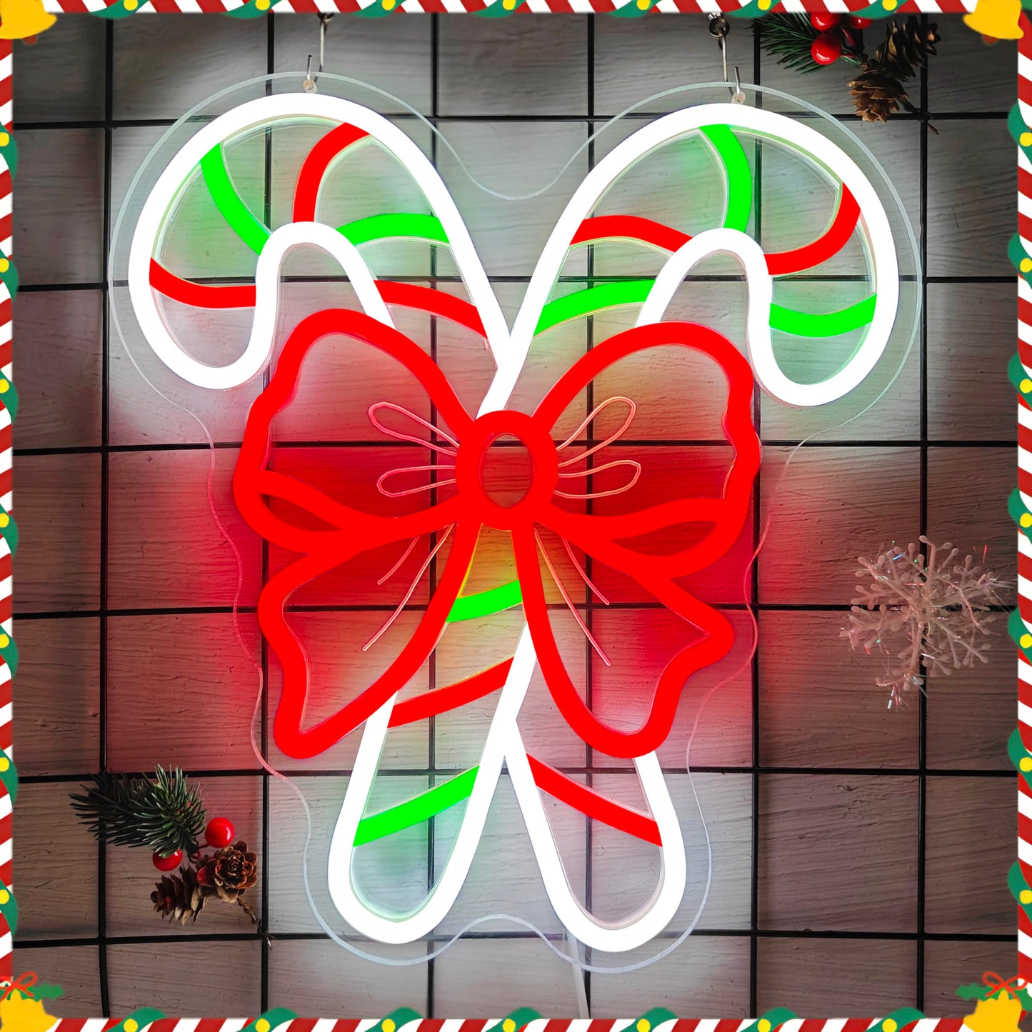 hhuohuona Christmas Neon Sign Dimmable Candy Cane Window Lights Light Up Candy Canes With Bow Led Sign Candyland Christmas Decorations Xmas Neon Wall Decor for Home