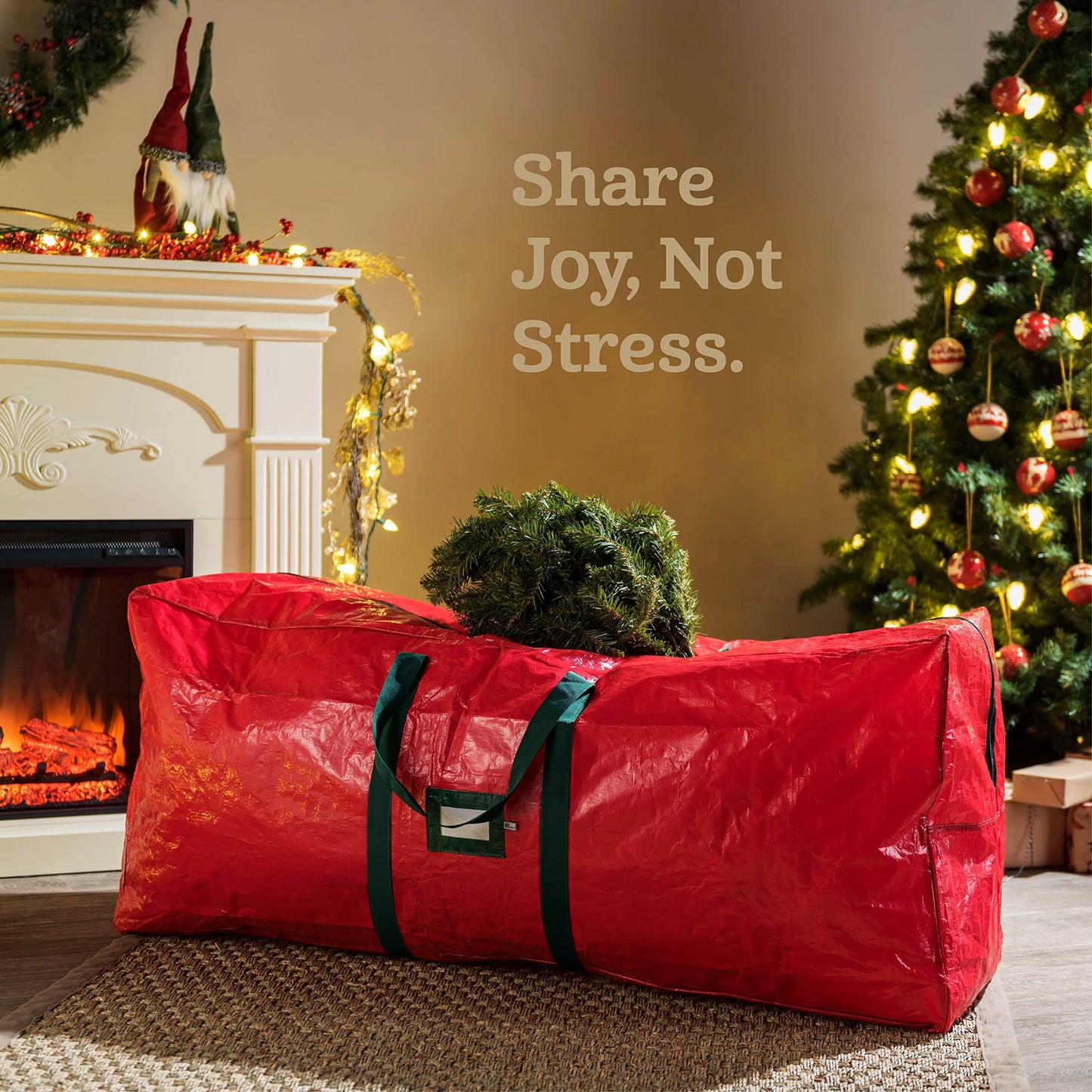 Zober Christmas Tree Storage Bag - Fits 7.5 Ft Artificial Trees - Plastic, Waterproof Christmas Tree Bag For Storage Box For Xmas - Strong, Durable Handles - Label Card Slot - Red