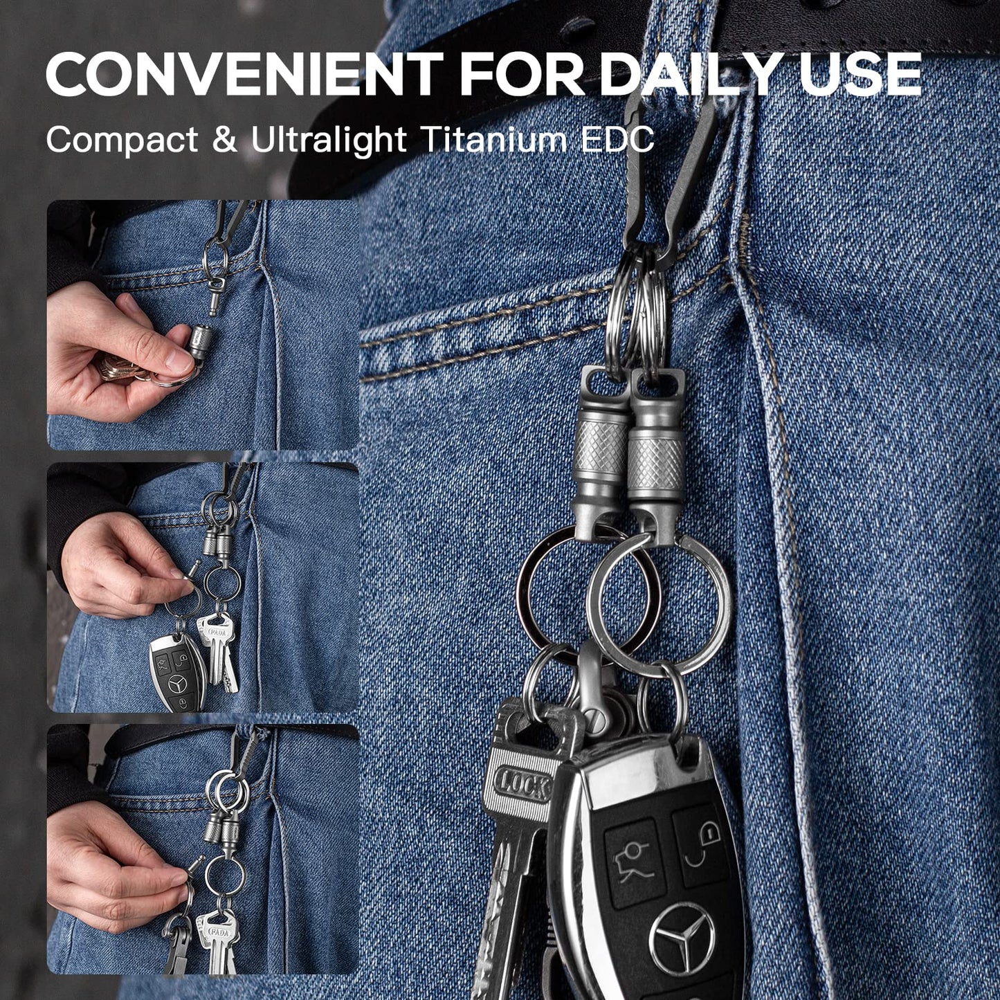 TISUR Titanium Quick Release Keychain, Retractable Key Chain Detachable Keychain Clip，Pull Apart Key Rings Holder for Men Women