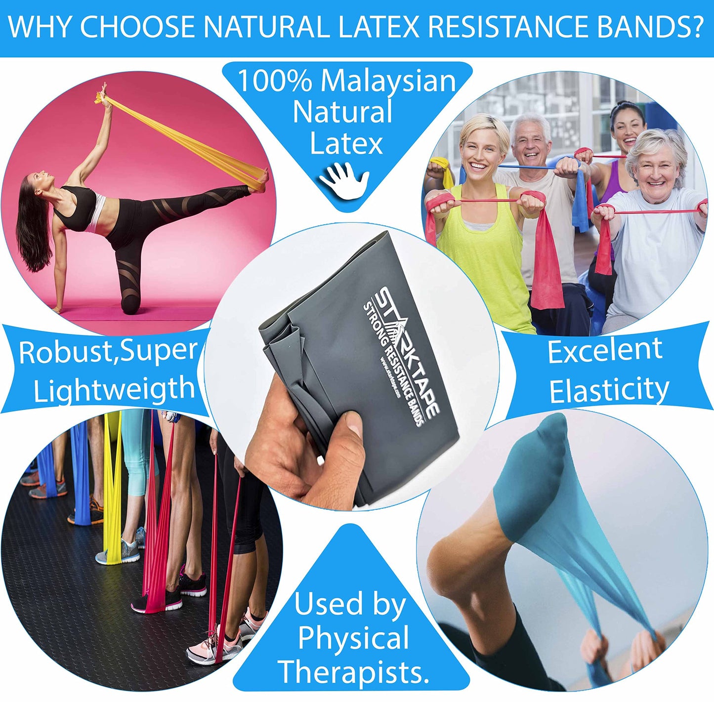 Resistance Bands Set. 5 Pack Latex Physical Therapy, Professional Elastic Rubber Band. Perfect for Home Exercise, Workout, Strength Training, Yoga, Pilates Rehab Gym Leg Upper, Lower Body