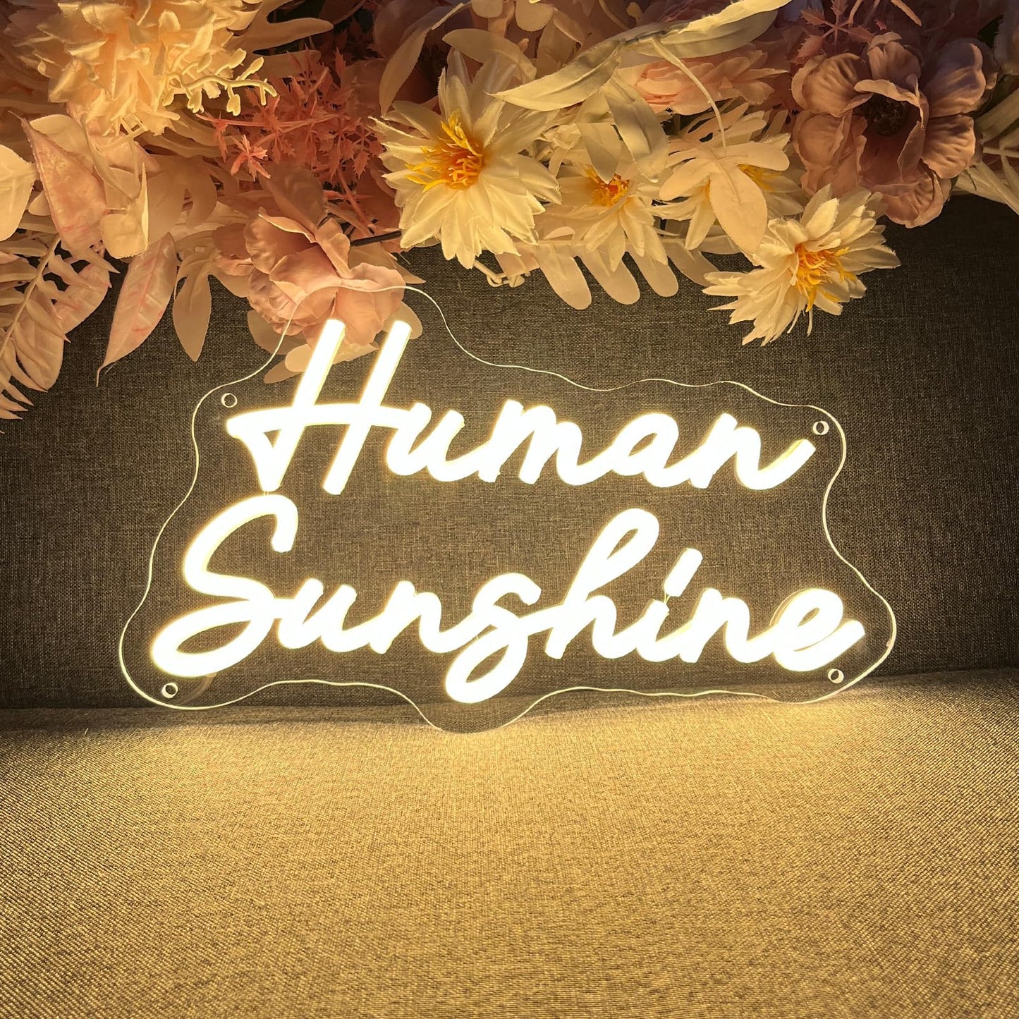 Human Sunshine Neon Sign for Wall Decor Customized Led Neon Light Sign Personalized Birthday Marry Wedding Christmas Gift Sign Party Bedroom Bar Home Room (Warm White,35×20.2 CM)