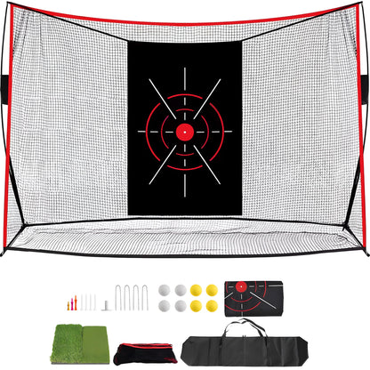 Aohanoi Golf Net, 10x7ft Golf Hitting Nets with a Turf Mats, Golf Practice Net for Backyard,Garage, Terrace Equipped with Noise Free Target, Great Gift for Fathers, Husbands and Professional Golfers