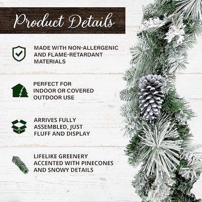 Fraser Hill Farm 24" Wreath and 6-Ft. Garland Set, Snow Flocked with Pinecones, FFCH002SET-0SN