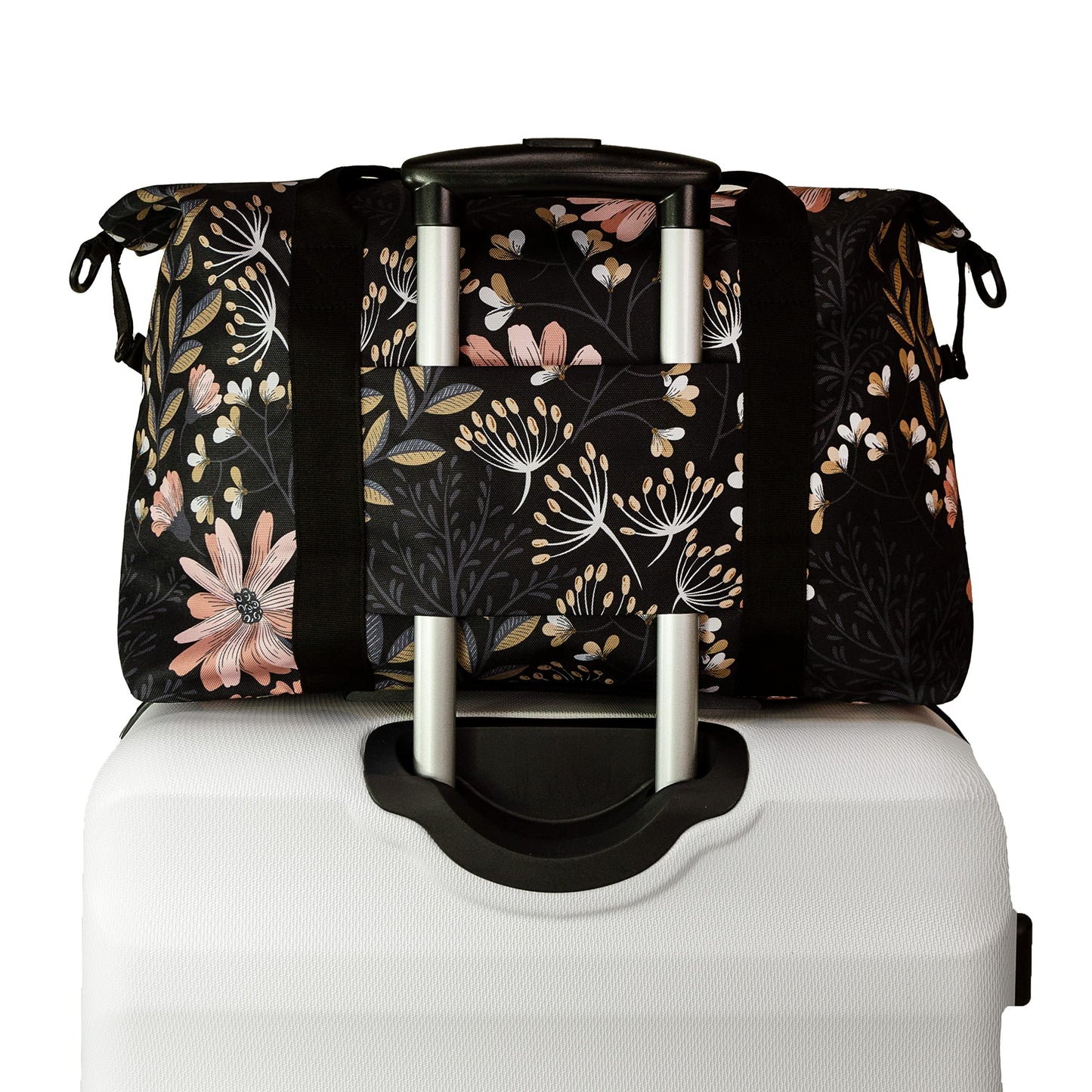 Jadyn Lola Travel Bag, Weekender/Overnight Duffel, Gym Tote Bag for Women, Men (Black Floral)