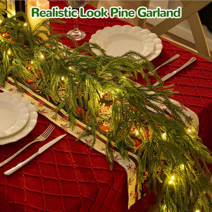 Christmas Garland with Lights for Mantle Prelit - INCIKITI 9FT Norfolk Pine Garland Prelit Garlands for Decoration Christmas, Battery Operated Christmas Garland with Lights for Stairs Railing Table