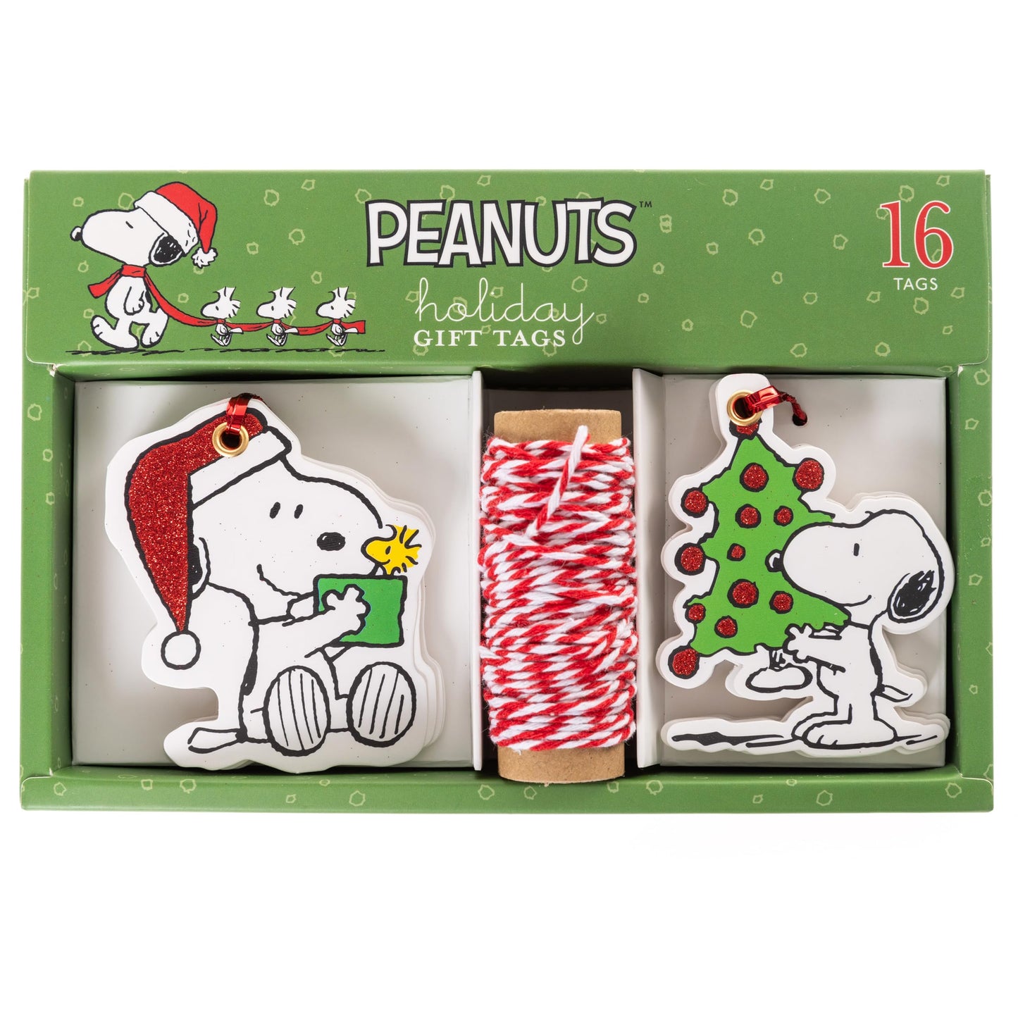 Graphique Snoopy Gift Tags Set, 16 Holiday Name Cards, 2 Designs, Bakers Twine