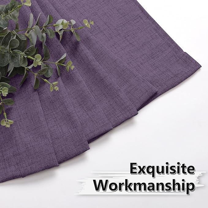 Tollpiz Short Linen Curtains Living Room Rod Pocket Semi Sheer Curtain Burlap Light Filtering Thick Linen Drapes for Bedroom, 54 x 54 inches Long, Royal Purple, Set of 2 Panels