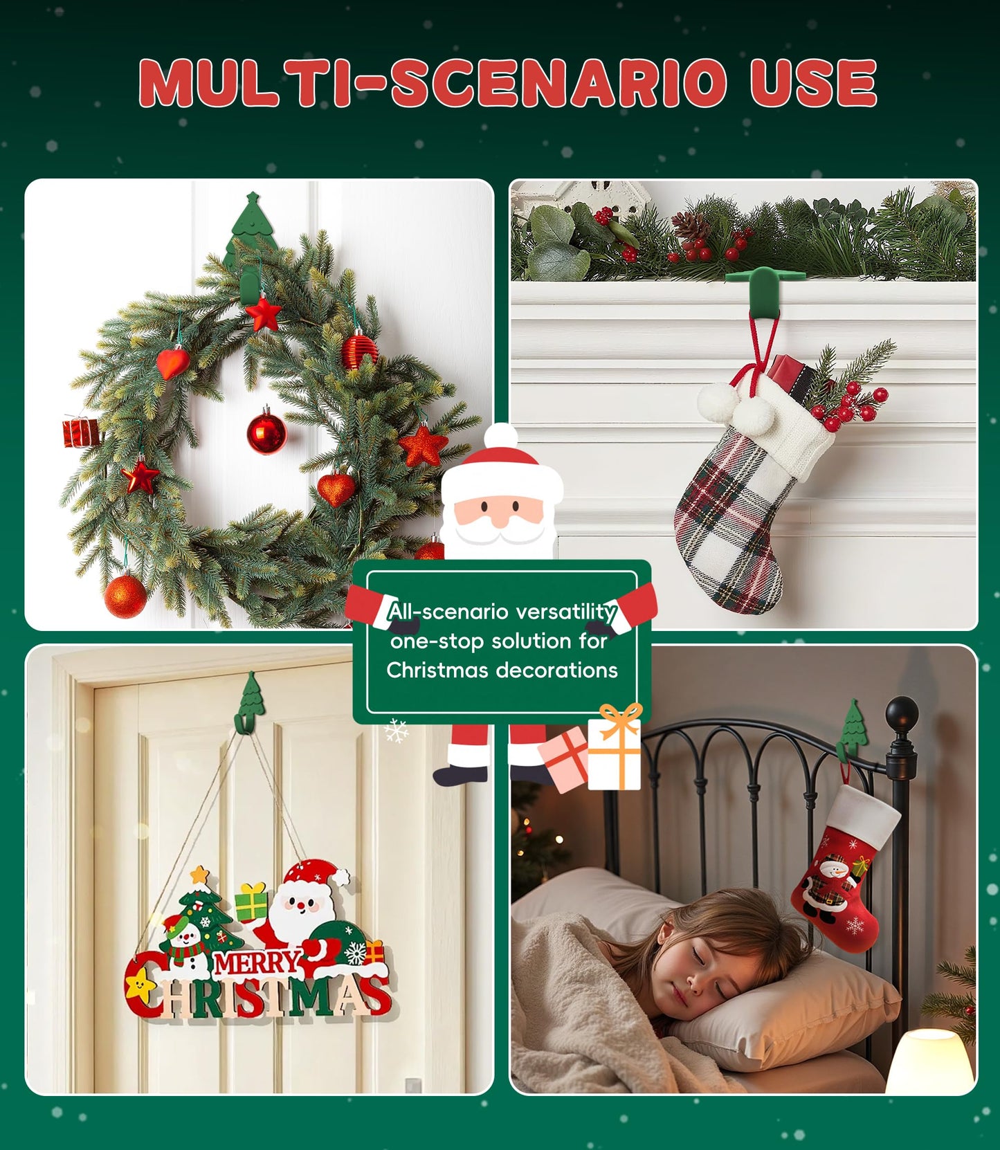 Nearockle 6 Pack Christmas Stocking Holders Garland Hangers for Mantle, Freely Bendable Adjustable Silicone Mantle Hangers, Counter Tables Window Fireplace Decoration (Green)