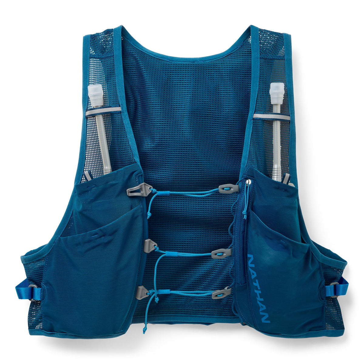 Nathan Unisex Hydration Vest - Lightweight, Quick-Fit Size Adjustment, Includes Two 14oz Hydrapak Flasks, 4L Storage, Six Pockets for Running Essentials,Pinnacle Breeze, Sailor Blue/Deep Blue S-M