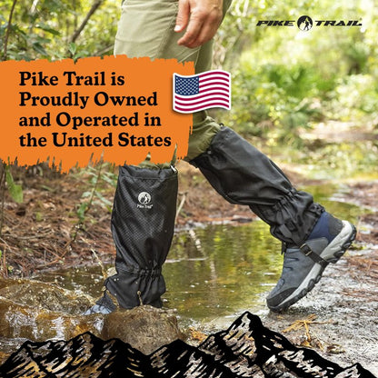 Pike Trail Adjustable Leg Gaiters - Lightweight, Waterproof - Leg Guards for Men & Women - Hiking Essentials Ideal for Hunting, Trekking & Fishing - Black - 1 Pair