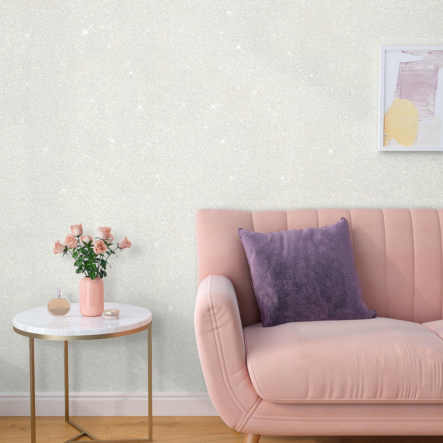 VaryPaper Sparkle Off White Glitter Wallpaper Peel and Stick Wallpaper Glitter Contact Paper for Cabinets Decorative Self Adhesive Removable Wall Paper for Bedroom Bathroom Walls 15.7''x78.7''
