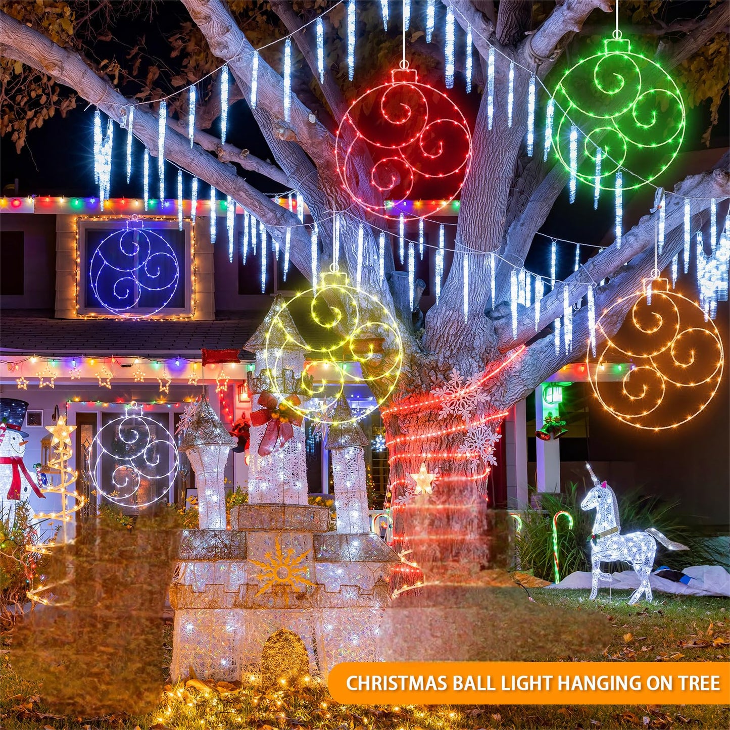 6 Pcs 12 Inch Solar Christmas Outdoor Light Decoration Christmas Hanging Ball LED Waterproof 60 Light with 8 Flicker Modes for Garden Tree Holiday Party Fireplace Decor