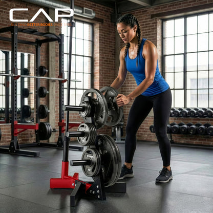 CAP Barbell Olympic Plate Tree Storage Rack for Weights and Bar, Red