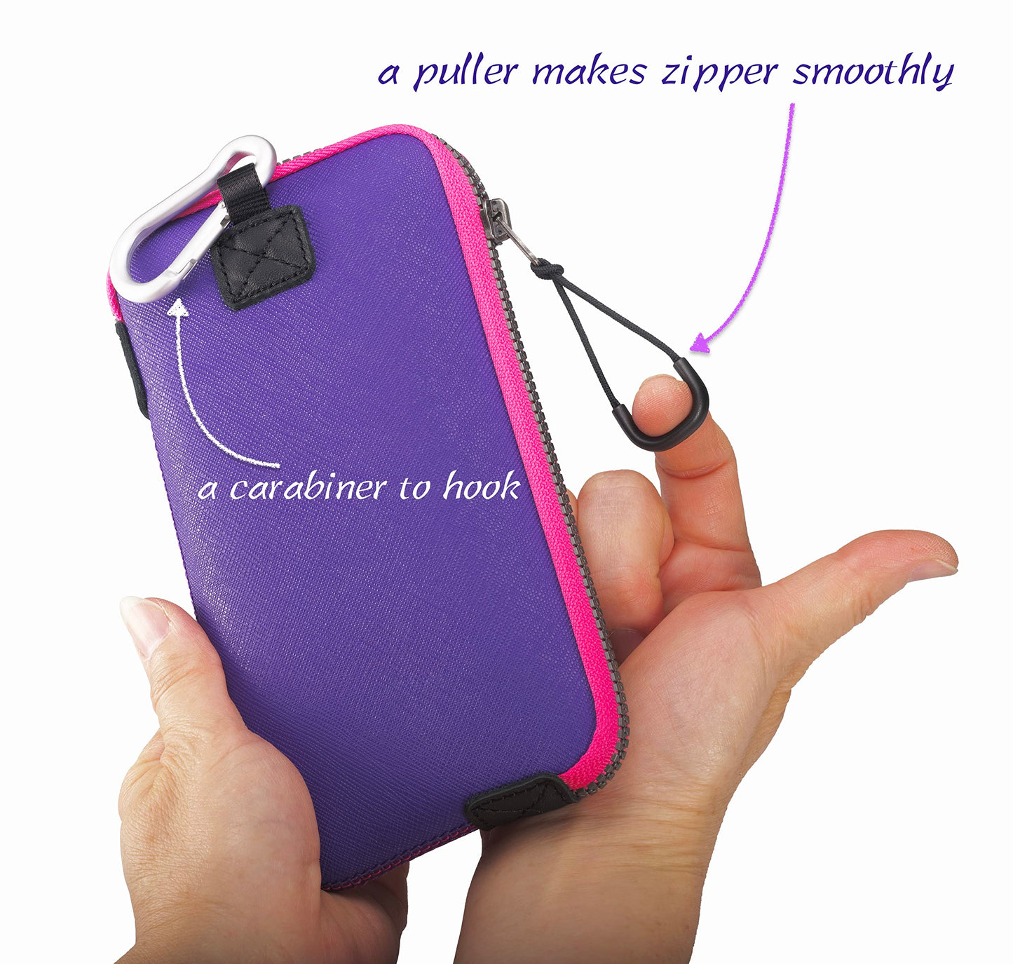 OneJoy Neoprene Phone Pouch, Lightweight Protective Cellphone Sleeve with Large Zipper Opening, Inner Pocket, Thermal Insulated, Durable Cell Phone Carrier for iPhone & Smartphones [ Purple ]