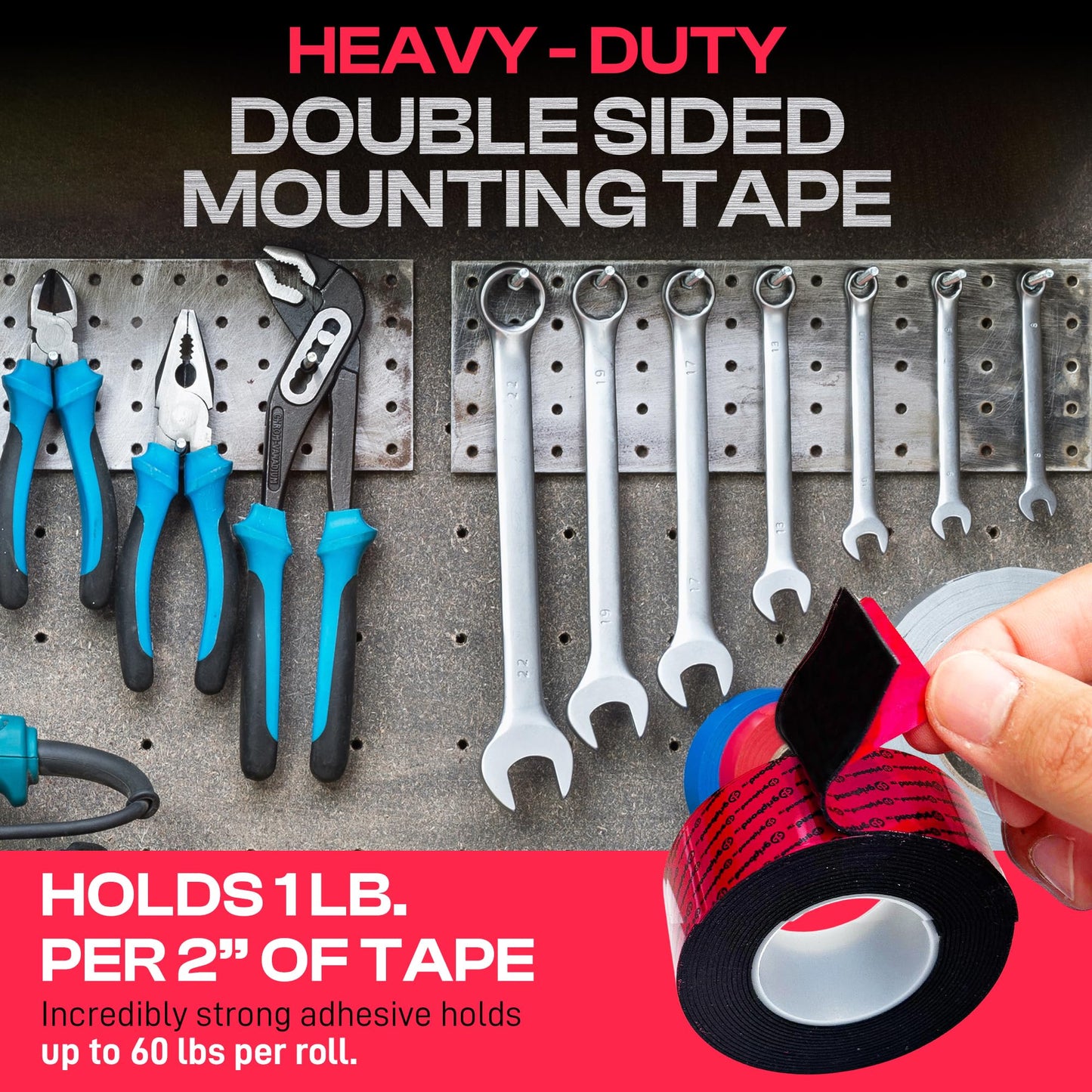GripBond Black Super Bond Heavy Duty Double Sided Tape, 1 Roll (10 Ft), 1.2” x 120” – Waterproof Adhesive Mounting Tape for Indoor/Outdoor, Walls, Automotive, Car, LED Strip Lights, Home, Office