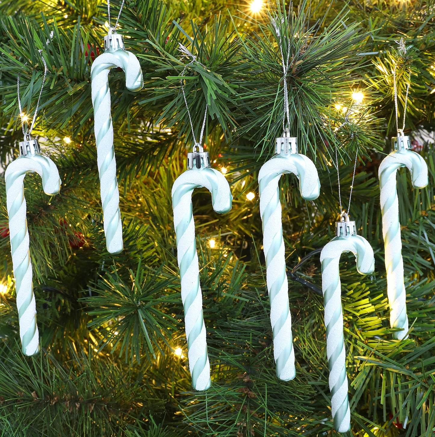 Christmas Concepts® Pack of 6-13cm Glitter Candy Cane Christmas Tree Decorations/Ornaments (Mint Green)