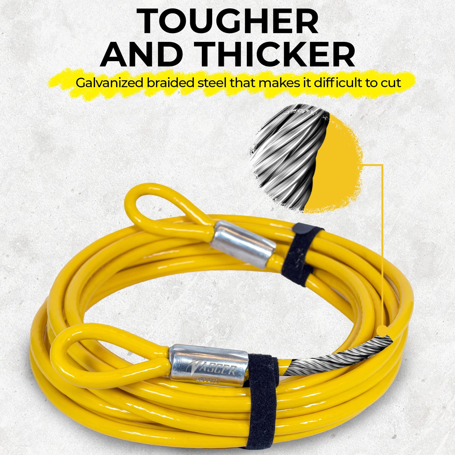 Vascer Commercial Heavy Duty Braided Galvanized Steel Theft Deterrent Security Cable with Looped Ends. (1/2 Inch Thick, 7x19 Construction, 30 Feet)