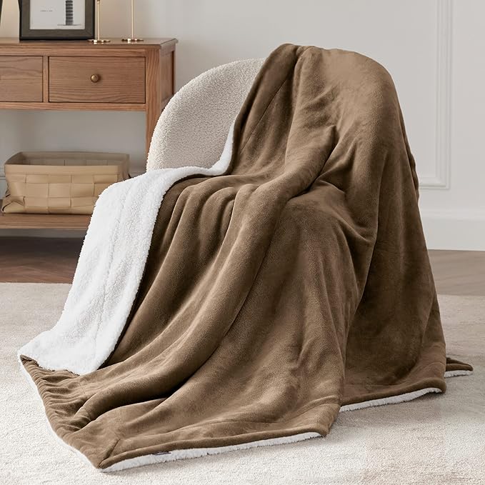 Bedsure GentleSoft Sherpa Fleece Throw Blanket Twin Size for Couch - Thick and Warm, Soft Fuzzy Plush Twin Blanket for Winter, Camel, 60x80 Inches