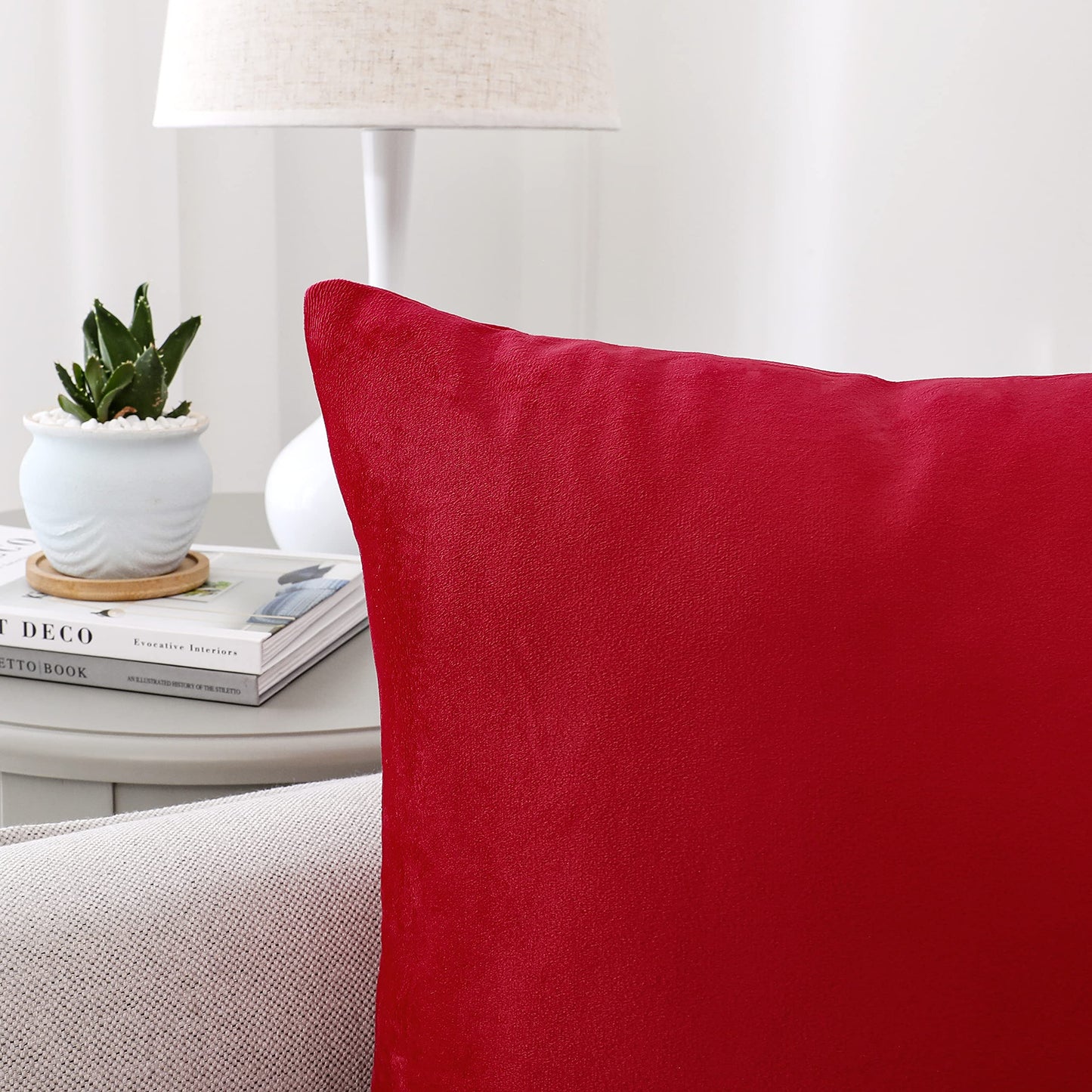 NiNi ALL Decorative Throw Pillow Covers Velvet Soft for Couch Sofa Bedroom Living Room Outdoor Pack of 2 18x18 Inch Red