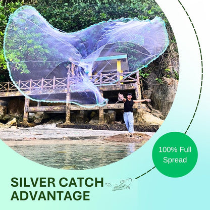 Silver Catch Cast Nets 5ft Radius|1/2 Inch Mesh for Fishing with Chain Bottom, Salt Water Casting Fishing Net Gear, Easy Throw Nets Fishing Bait in 4.5ft-10ft Radius|3/8",1/2",1" Mesh - Elite Series