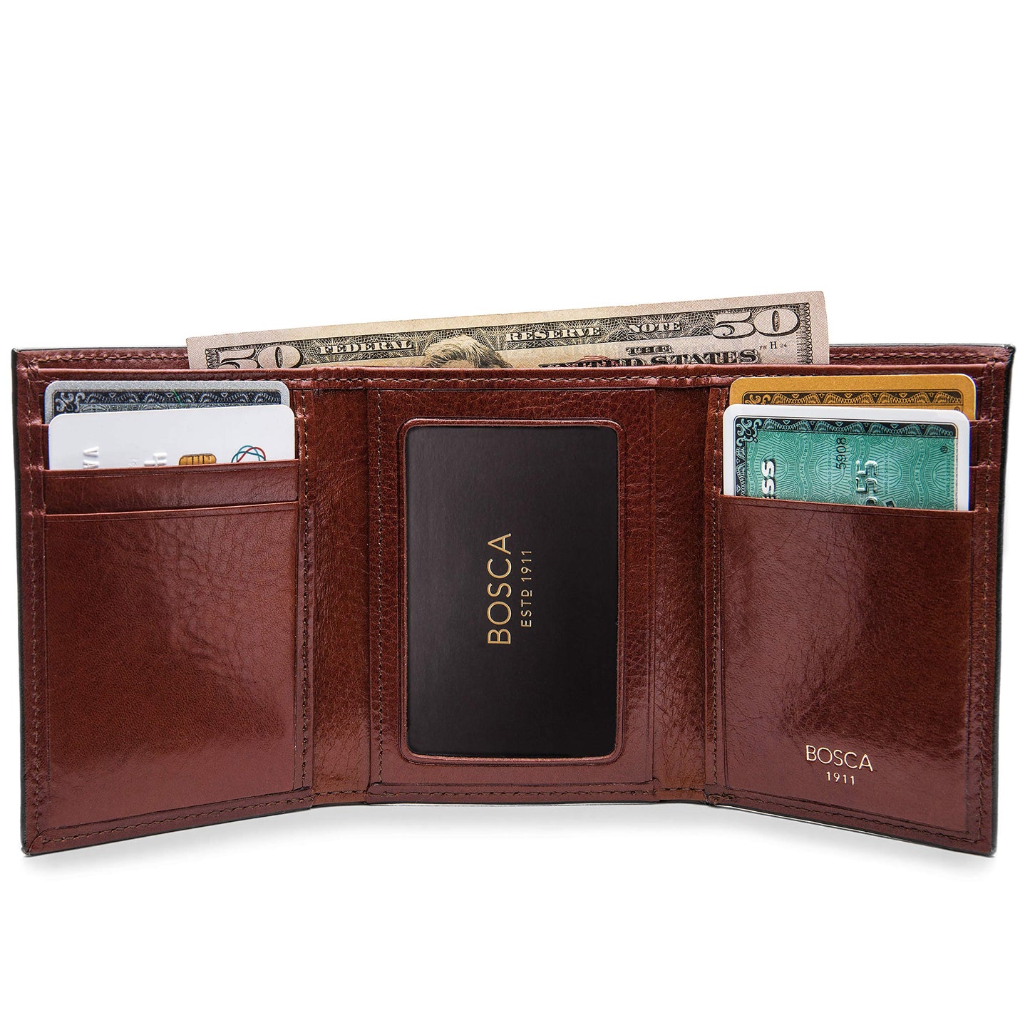 Bosca | Men’s Double I.D. Trifold Wallet w/RFID Blocking in Italian Old Leather