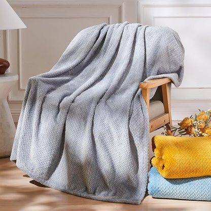 NEWCOSPLAY Super Soft Throw Blanket Grey Premium Silky Flannel Fleece Leaves Pattern Lightweight Bed Blanket All Season Use (Grey, Throw(50"x60"))