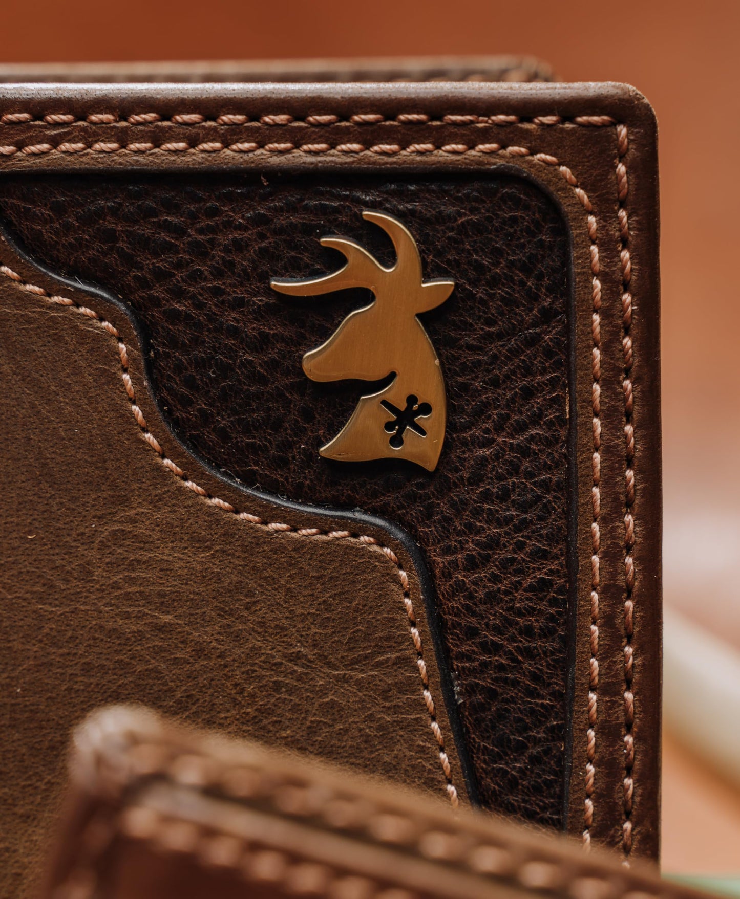 House of Jack Co. Deer Ornament Long Bifold Wallet for Men, Full Grain Cowhide Leather Rodeo Wallet, Hunting & Outdoorsman Tall Wallet, Brown