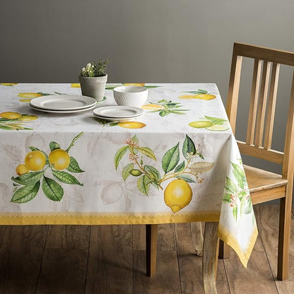 Maison d' Hermine Table Cloth Rectangle Table 100% Cotton 54 x 72 Inches Tablecloth Reusable Decorative for Dining Room, Farmhouse, Home, Party, Festive & Wedding Spring Summer - Limoncello