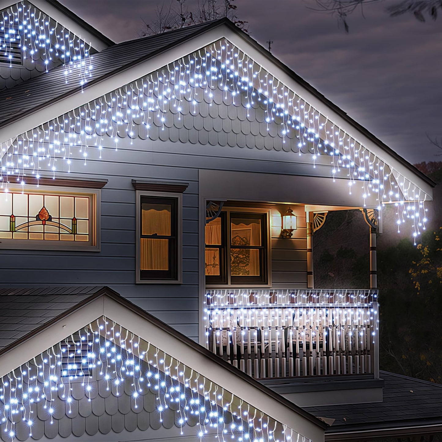 WBao Christmas Lights Outdoor, 432 LED 33FT Icicle Lights with 81 Drops, Remote Control, 3 Timer Settings, 8 Modes, Waterproof, Connectable Fairy Lights for Wedding, Holiday Eaves Decor, Cool White