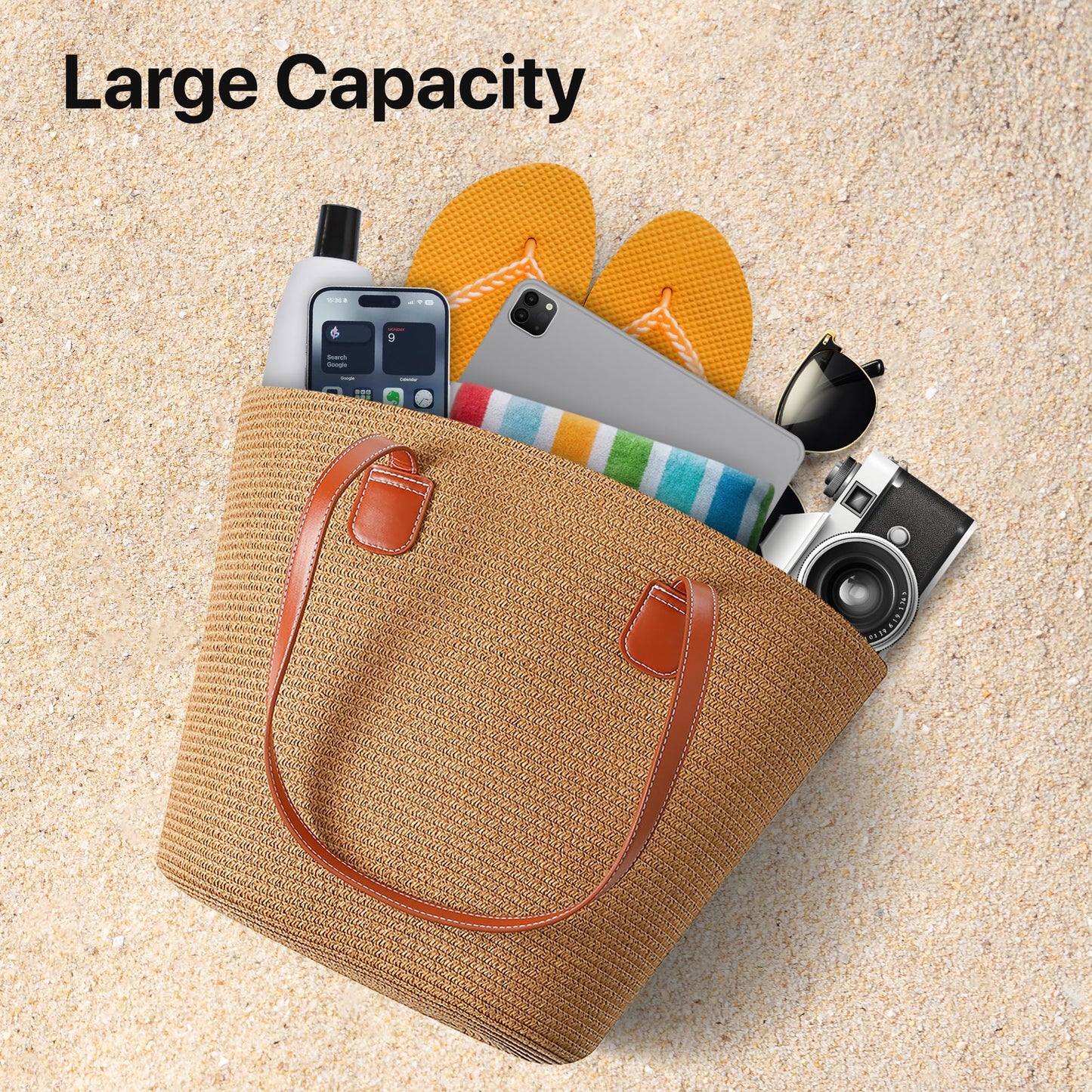 Straw Bags For Women | Travel Straw Totes Bag, Summer Woven Shoulder Bag Handbag