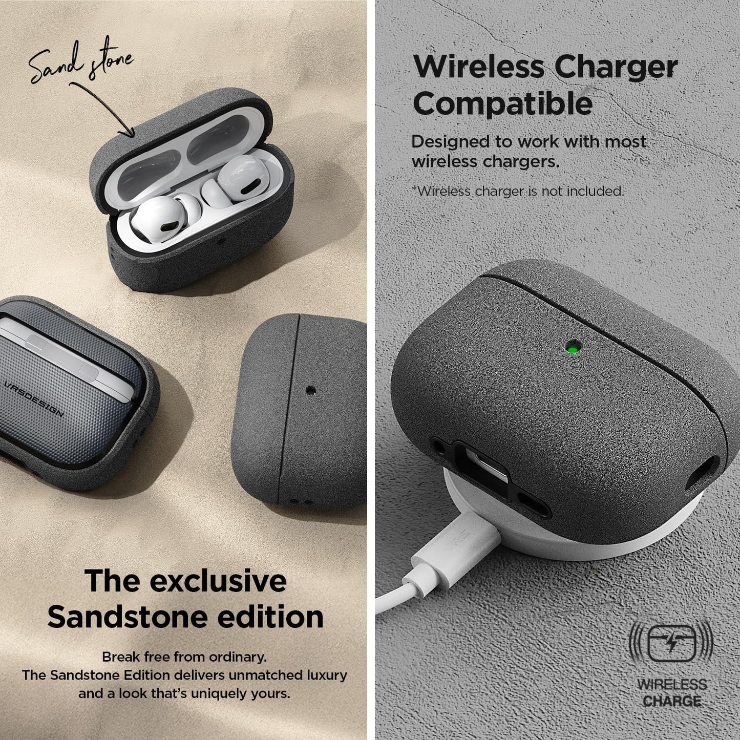VRS Design Modern for Apple AirPods Pro 3rd Generation Case (2025) – Modern Minimal Style with Slim Profile and Precise Fit Compatible with AirPods Pro 3 (Sand Stone)