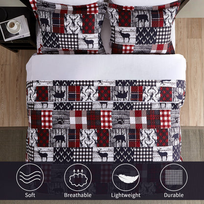 UMCHORD Cabin Quilt Set Queen, Christmas Rustic Quilt Coverlet Bed Set, 3-Piece Lightweight Reversible All Season Quilt Set, Lodge Bedspread Quilt with 2 Shams