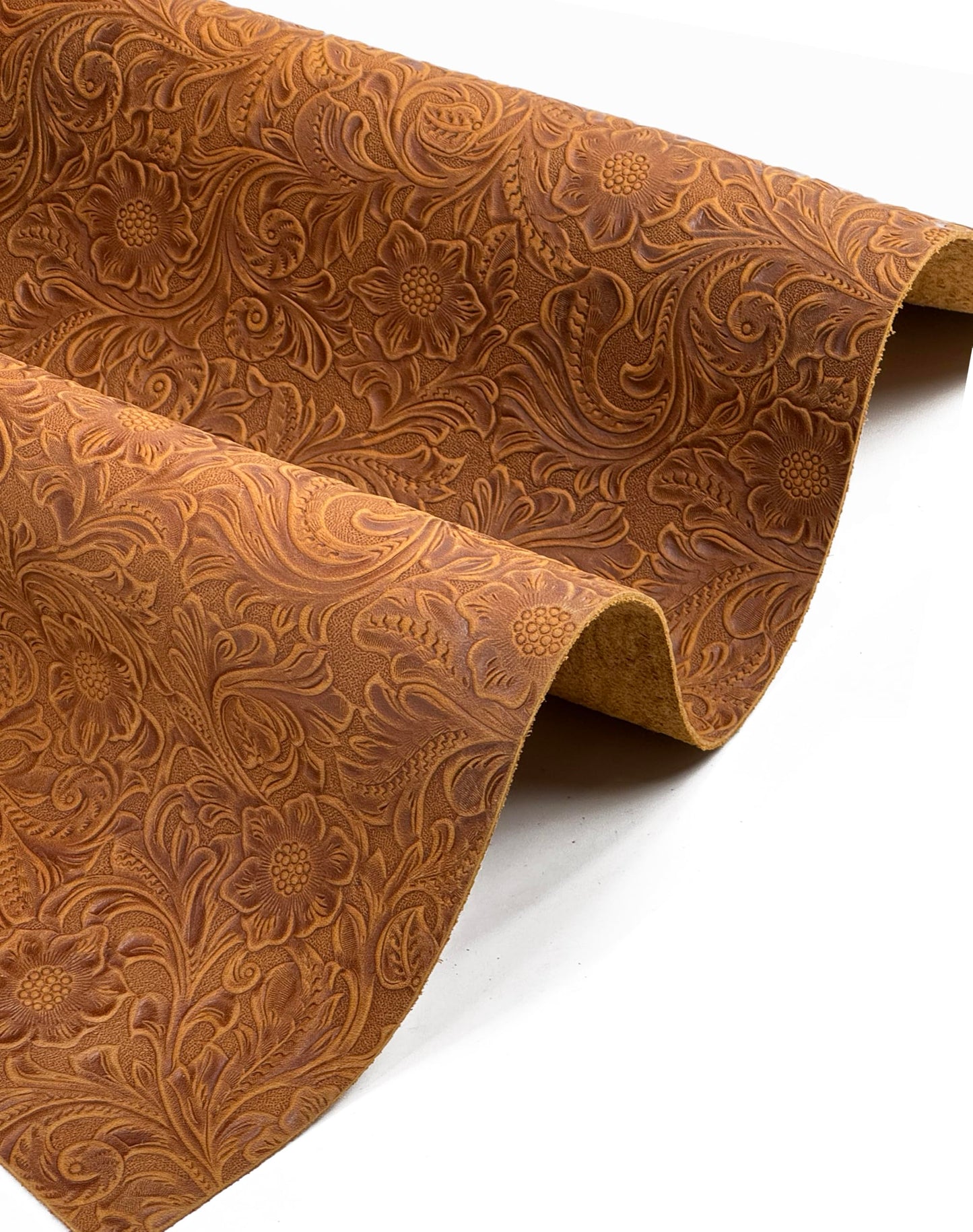 Western Style Bump Texture Geometric Pattern 2.0mm(5-5.5oz) Genuine Leather Sheet, Floral Tooling Craft Leather for DIY Projects (Bourbon Brown | Pattern 12"x24")