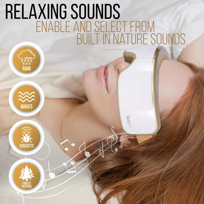 SereneLife Smart Eye Massager with Heat and Compression, Vibration, Music, Wireless Heated Mask for Migraines and Stress Therapy (Legacy Gold)