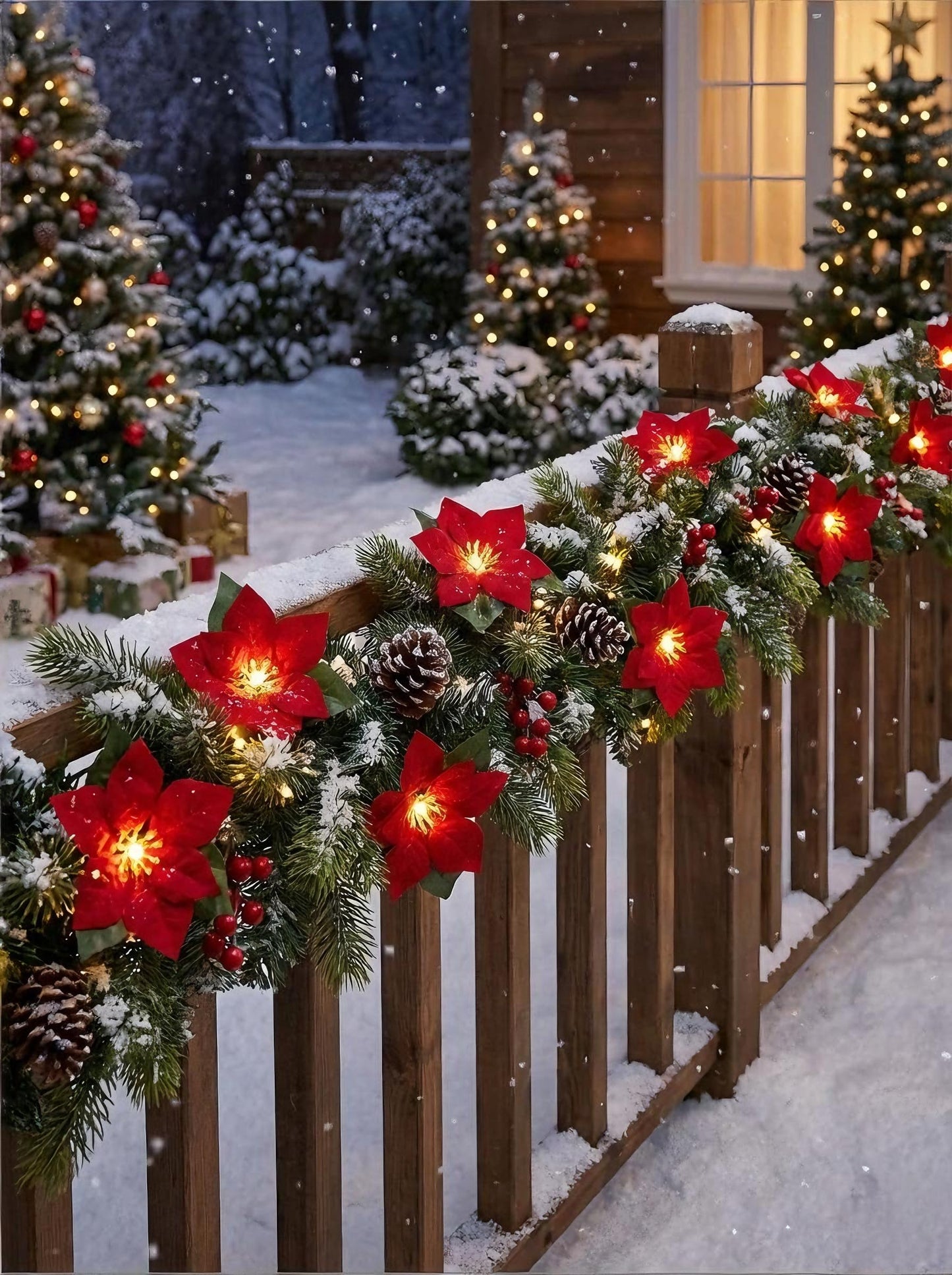 8.5FT Christmas LED Flower String Lights, Christmas Decorations Lights Outdoor with 10 LED Red and Green Flowers Bulbs, Plug in Flower Fairy Light for Valentines Wedding Garden Porch Floral Decor