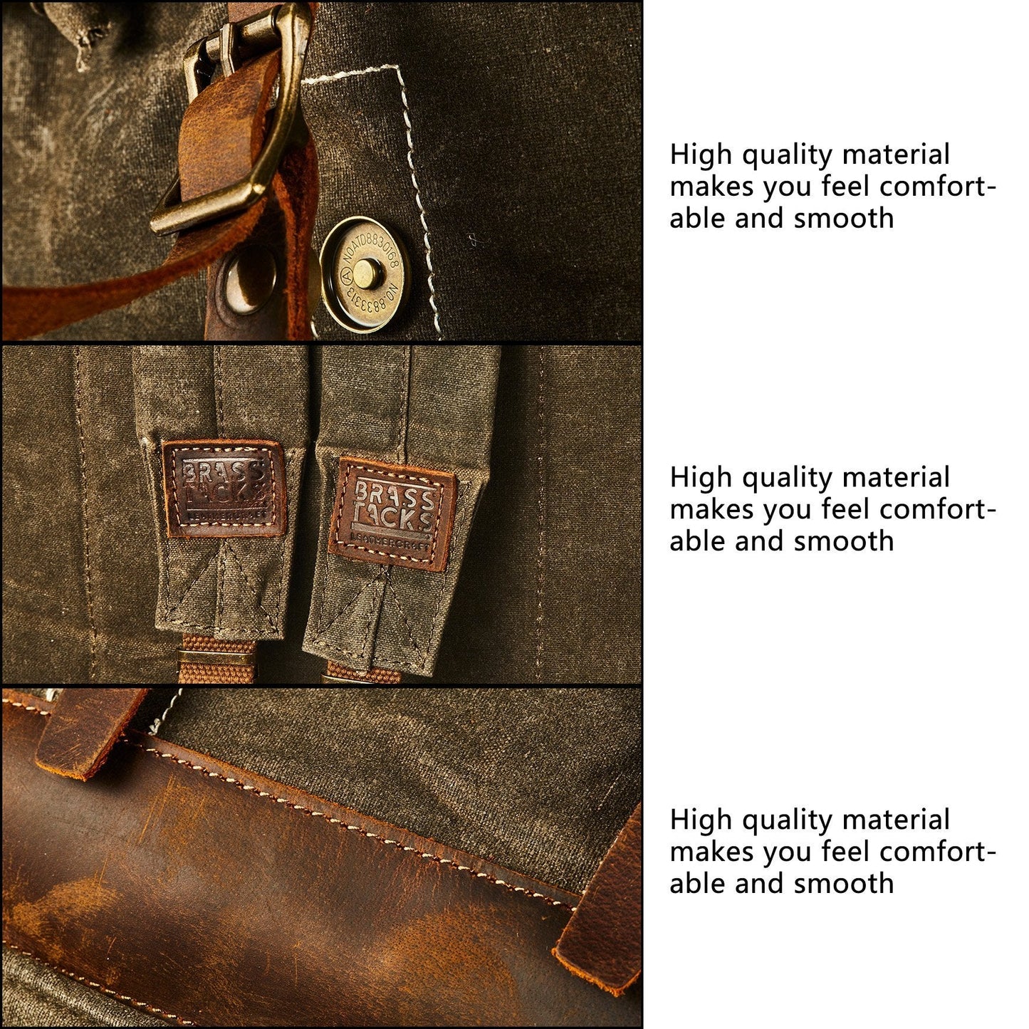 BRASS TACKS Leathercraft Heavy Duty Waxed Canvas Vintage Backpack for Men Women Trim Casual 15.6" laptop Travel Rucksack Shoulder Rucksack for Travel