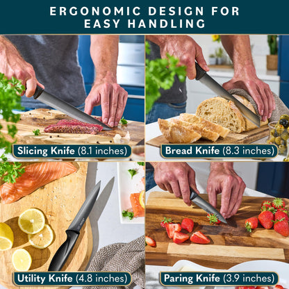 Home Hero Kitchen Knife Set with Sharpener - High Carbon Stainless Steel Knife Block Set with Ergonomic Handles (20 Pcs - Acrylic Black)