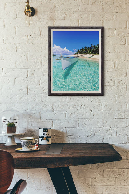 Beach Art Wall Decor Coral Beach Sand Sea Palapa Tropical Palm Tree Photo Sunset Landscape Pictures Ocean Scenic Scenery Nature Photography Paradise Cool Wall Art Print Poster 36x24