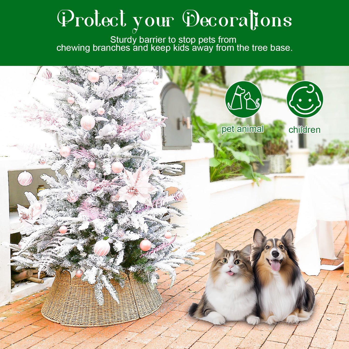 Joyhalo Christmas Tree Collar, 27.5in Wicker Tree Skirt Collar for 7.5 ft Tree, Rustic Handcrafted Woven Tree Collar for Pencil Tree, Xmas Basket Tree Collar, Farmhouse Rattan Tree Base Collar Cover