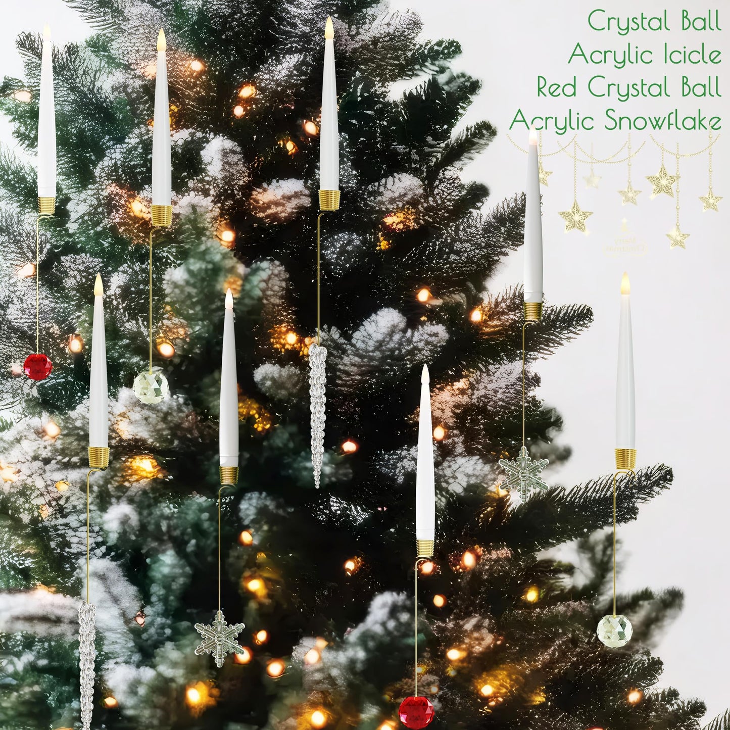 JOIONE Flameless Christmas Tree Candles with Remote, 12 Pack Battery Operated LED Candles for Christmas Tree Flickering Flame for Xmas Indoor Decor - Acrylic Snowflake