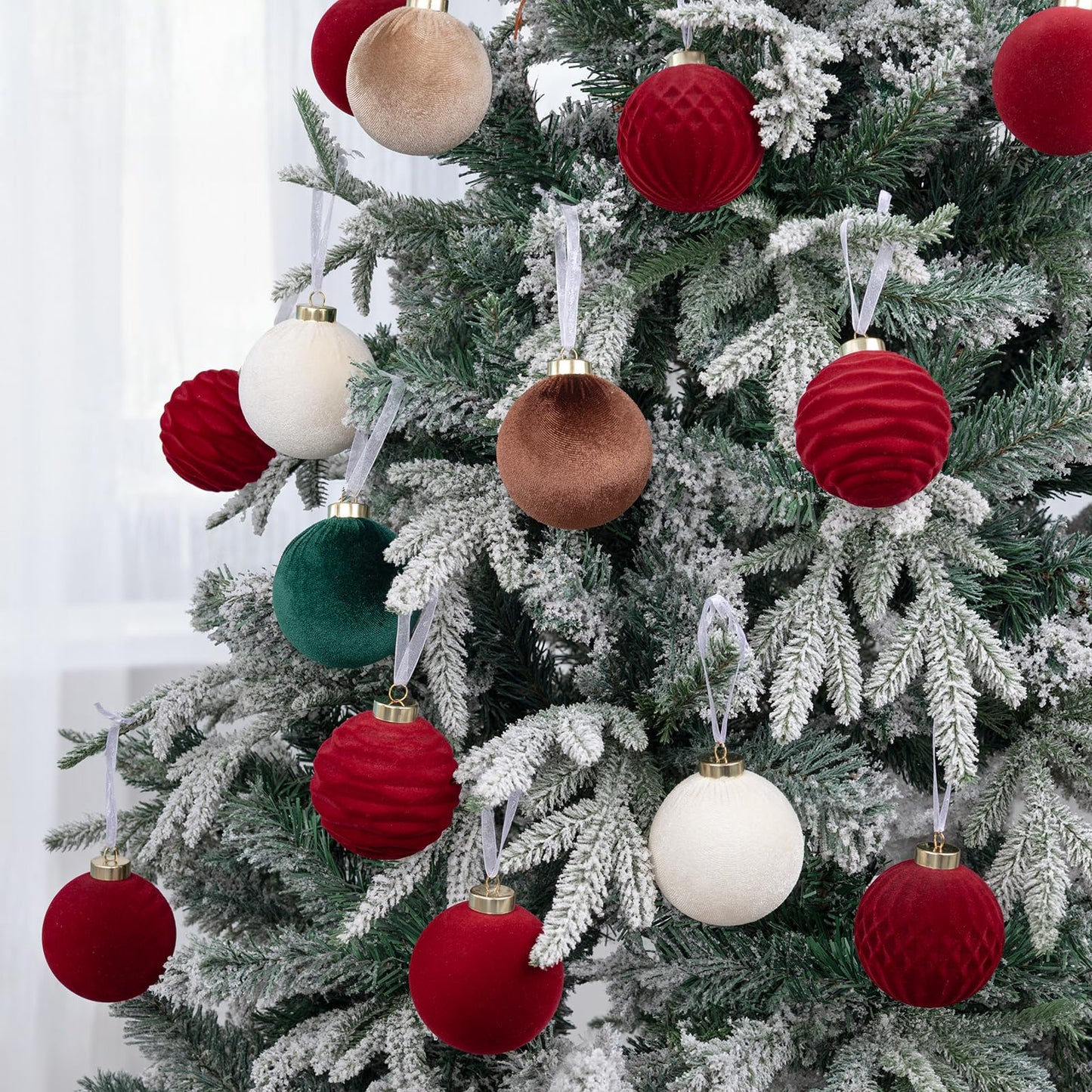 Festiva Christmas Tree Ornaments Velvet Balls - 12 Pcs Burgundy Red Shatterproof Christmas Tree Ornaments Velvet Balls, for Xmas Wedding Party Holiday Decorations (Gift Box)