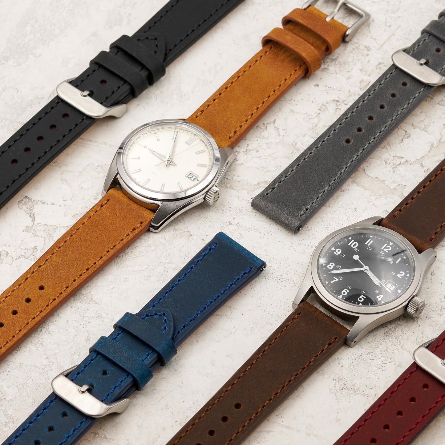 Benchmark Leather Watch Band - Crazy Horse Leather Watch Straps for Men & Women - Quick Release Spring Bars - Choice of Color - 18mm, 20mm, or 22mm Widths (20mm, Grey)