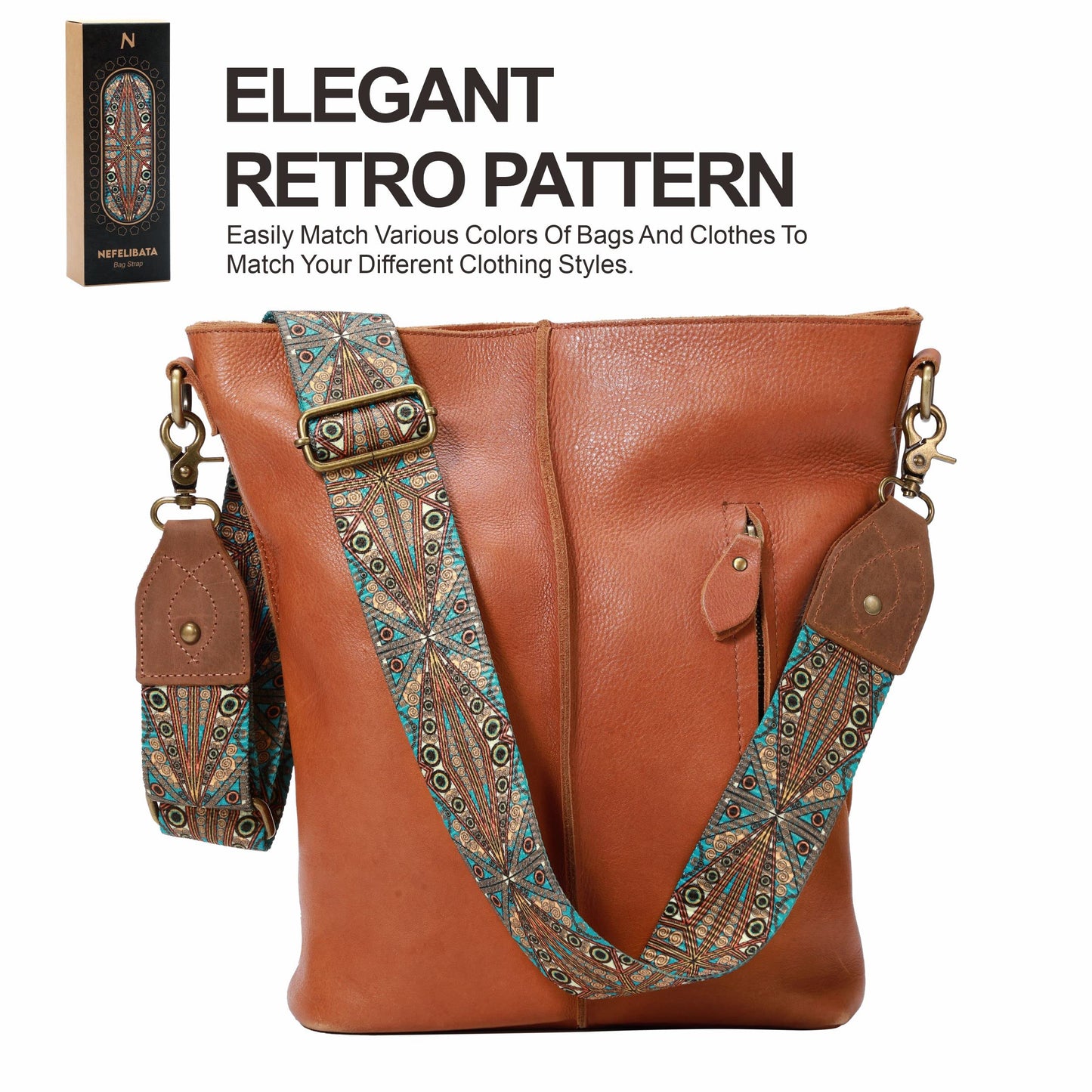 Purse Strap, 2"Cowhide Head Wide Shoulder Strap Adjustable Replacement,Retro Personalized Printing Multi-pattern Crossbody Bag Straps for Handbag,Crossbody Bags,Shoulder Bags(Bohemian style)